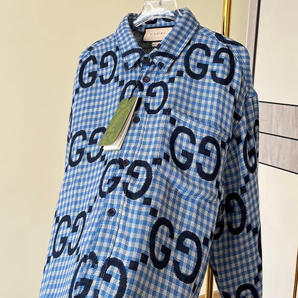 定番グッチ ジャンボGG n級品 チェック ウール シャツ ロゴ gup10199